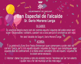 L'alcalde de Sagunt dicta un ban especial per a celebrar una macrofesta d'aniversari amb els xiquets i xiquetes del municipi una vegada superada la pandèmia