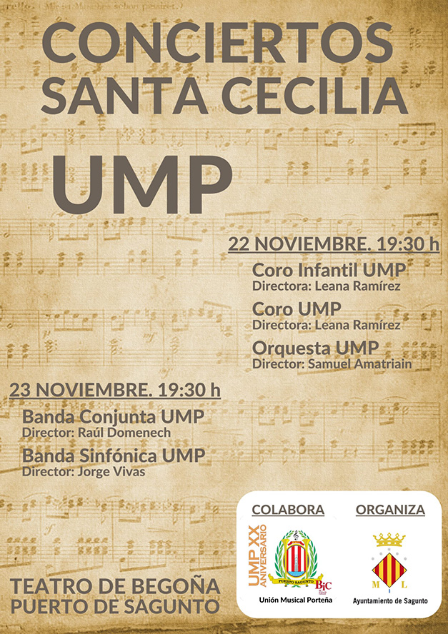 La Unión Musical Porteña i la Societat Musical Lira Saguntina oferixen concerts solidaris per Santa Cecília