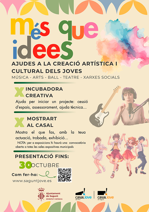 La Concejalía de Juventud e Infancia apoyará iniciativas culturales y artísticas a través de la convocatoria 'Més que idees 2027'