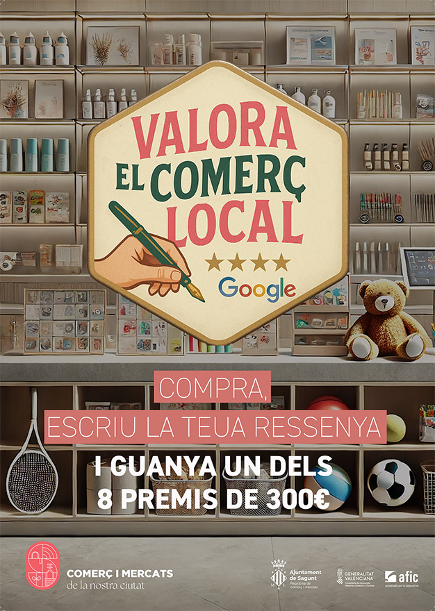 El comerç de Sagunt sortejarà huit premis de 300 euros entre la clientela que valore en Google les seues compres locals