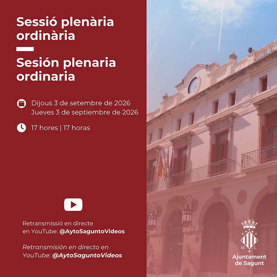 La Corporació Municipal de Sagunt es reunix este dijous en el Ple ordinari de setembre