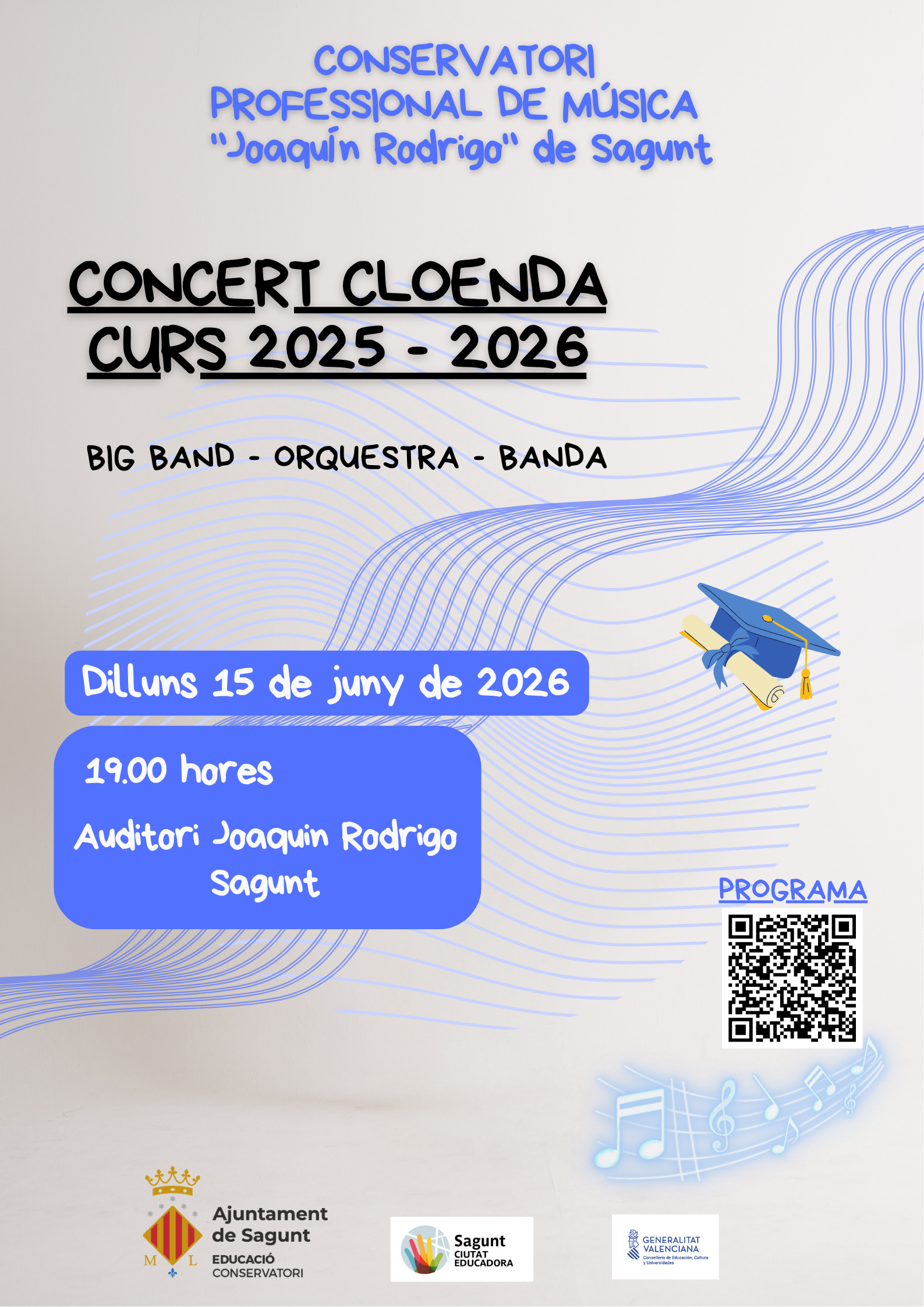El Conservatorio Profesional de Música Joaquín Rodrigo clausura el curso con un gran concierto en el auditorio de Sagunto