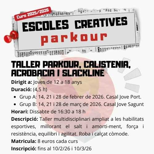 Escuelas Creativas: Taller de parkour, calistenia, acrobacia y 'slackline'