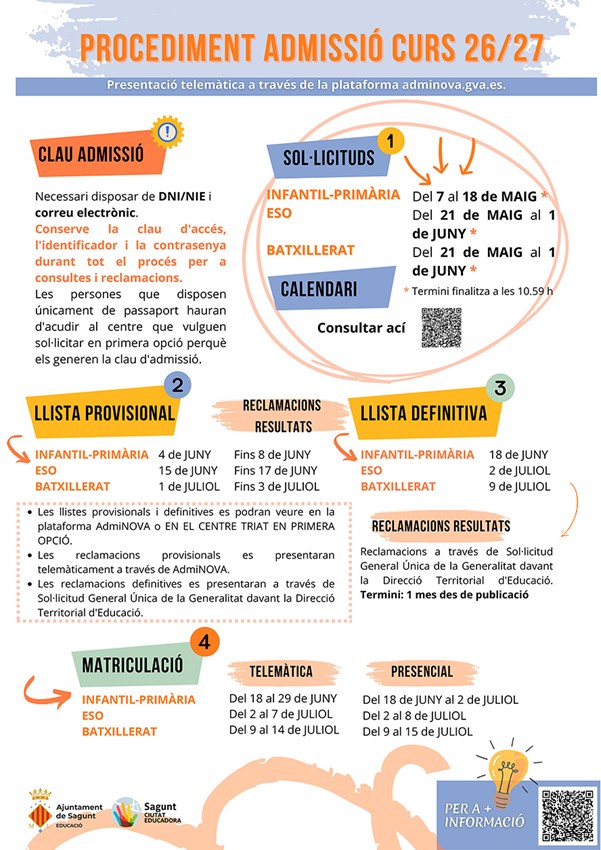La Regidoria d'Educació obri el procés d'admissió d'alumnat per als ...