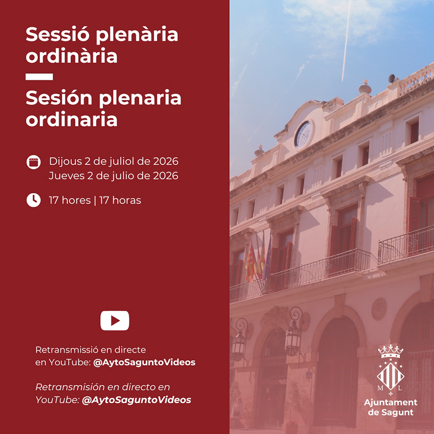 La Corporación Municipal de Sagunto se reúne este jueves en el Pleno ordinario de julio