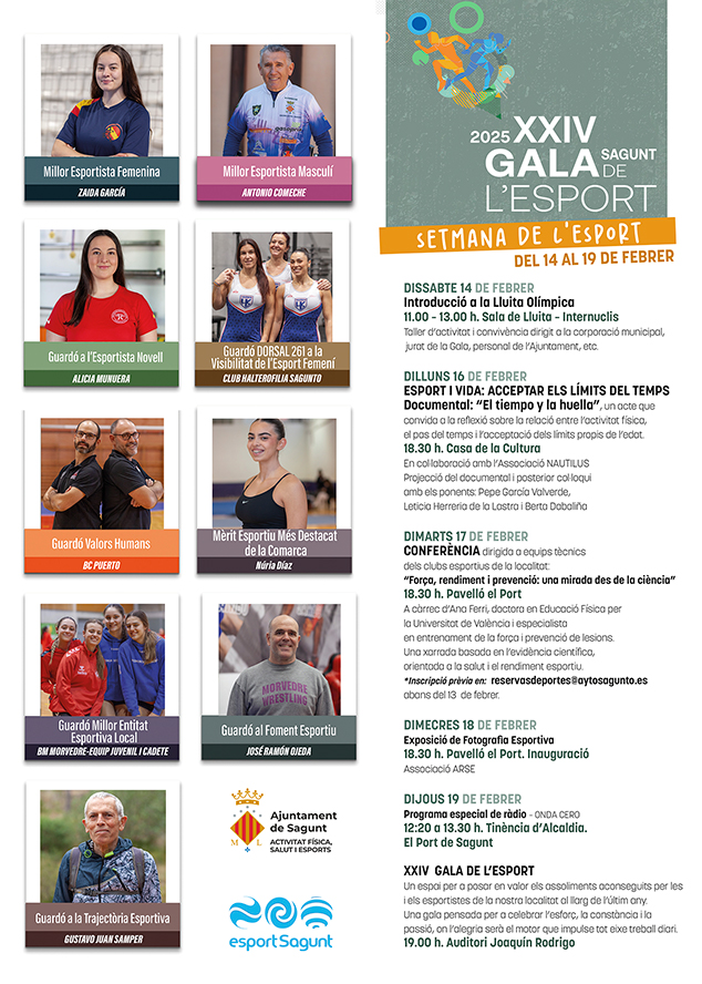 La Semana del Deporte se celebra en Sagunto del 14 al 19 de febrero con diversas actividades