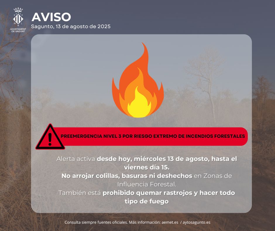 El 112 Comunidad Valenciana eleva a nivel 3 la preemergencia por riesgo de incendios
