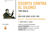 Toni Mollà presenta su libro “Escrits contra el silenci” en Sagunto esta tarde